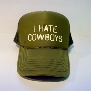🤠 OTTO Chase Race I HATE COWBOYS Olive Green Trucker Hat